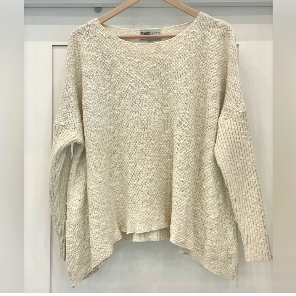 Habitat Chunky Knit Sweater Women's Medium Cream 100% Cotton Boxy Asymmetrical
